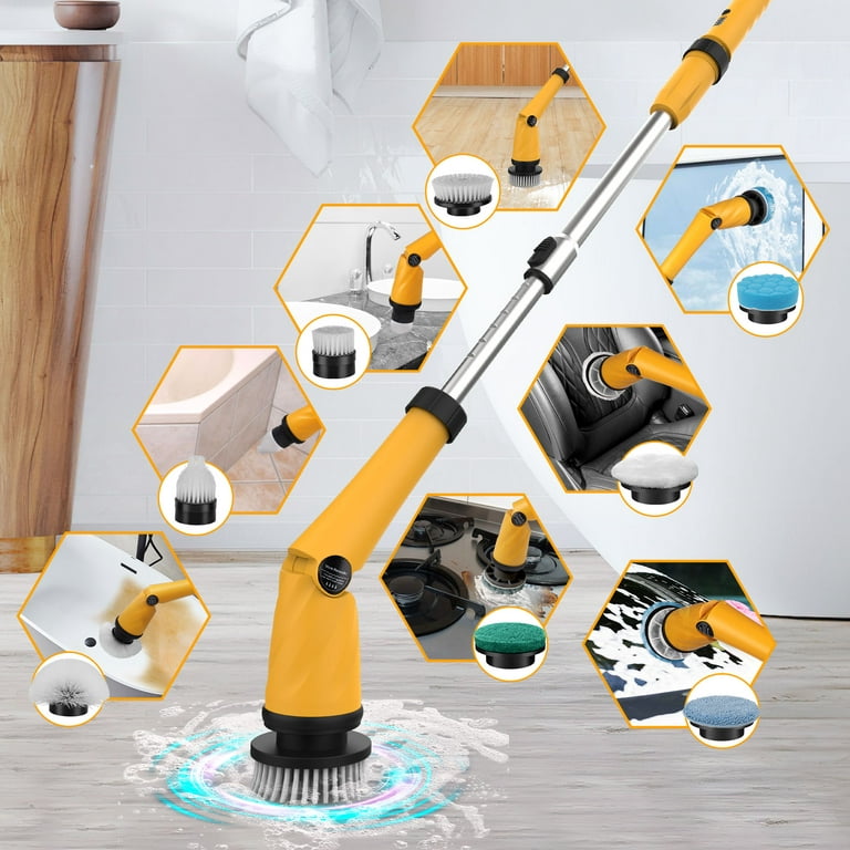 Tanbaby 1200RPM Electric Spin Scrubber(Compatible with Dewalt Battery),  Cordless Shower Scrubber, Powerful Cleaning Brush with 8 Brushes for  Bathroom, Tiles, Yub, Floor(Battery NOT Included) 