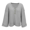 thumbnail image 3 of Vedolay Womens Sweaters Women's V Neck Long Sleeve Pullover Casual Lapel Collar Knit Sweaters,Gray L, 3 of 5