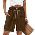 thumbnail image 5 of Endives Womens Linen Short Elastic Waist Solid Color Knee Length Casual Loose Rolled Up Shorts Beach Shorts, 5 of 7