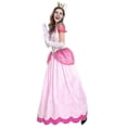 thumbnail image 3 of Women"s Super Mario Peach Cosplay Costume Pink Princess Dress + Gloves + Headdress Outfits Set Carnival Party, 3 of 5