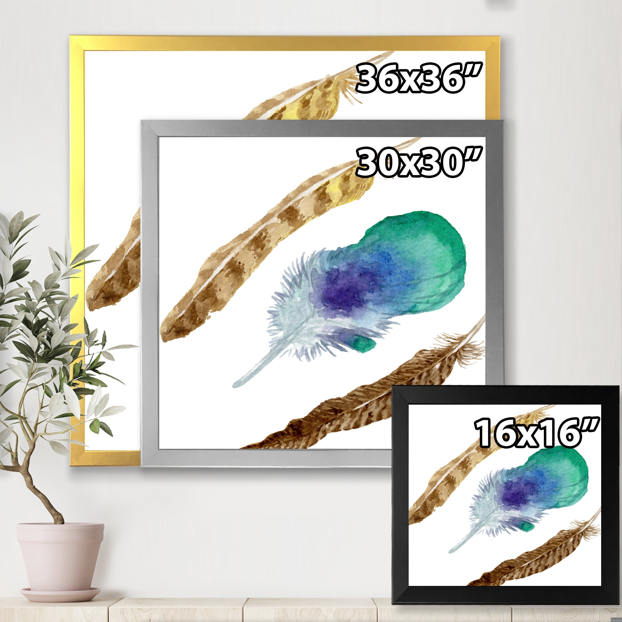 Designart 'Abstract Bird Feather From Wing Isolated' Bohemian & Eclectic Framed Art Print