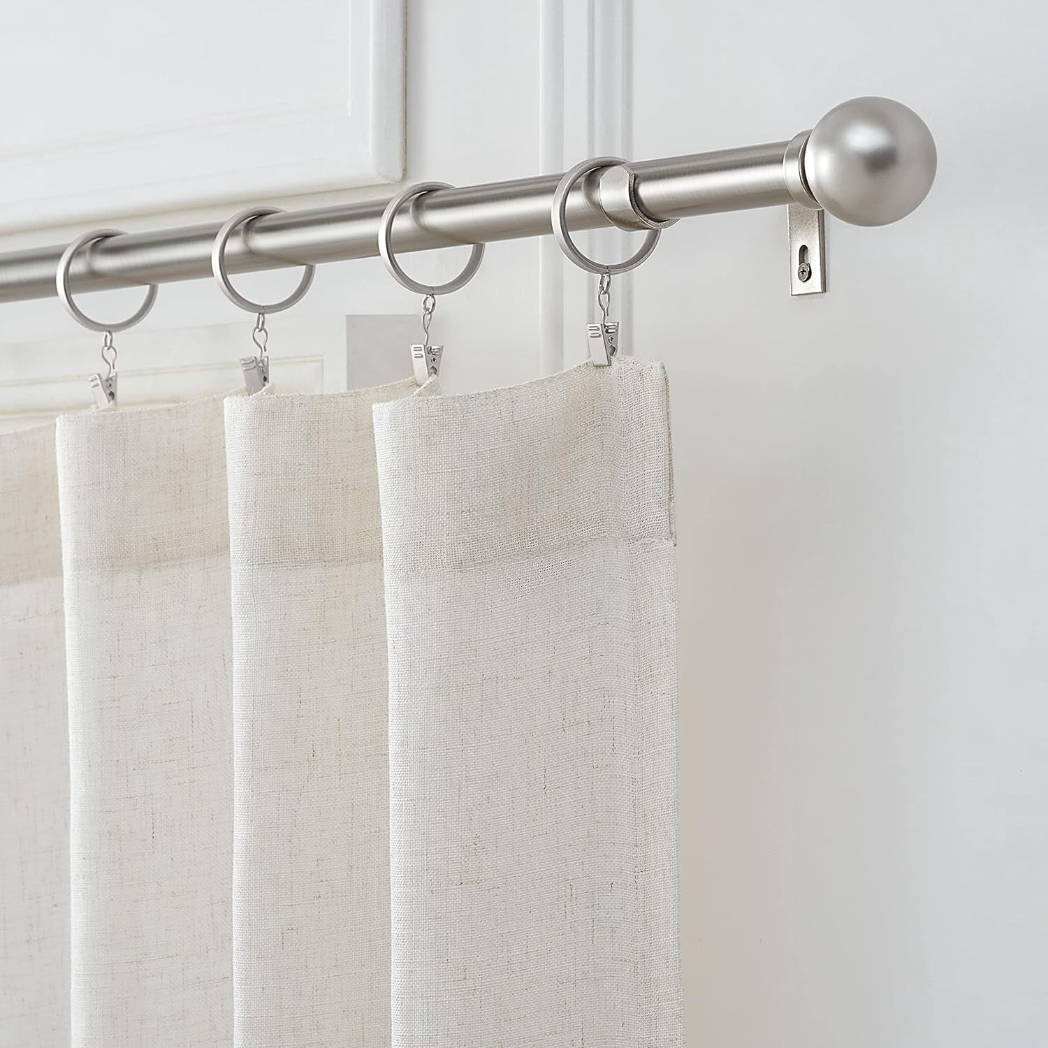 MODE Premium Collection Adjustable Single Rod Set with Modern Ball Finials, Fits 24” to 60” Windows