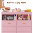 thumbnail image 7 of Towallmark Dressers for Bedroom with 6 Drawers,Changing Table Dresser with Changing Pad,LED Lights & Charging Station,Pink, 7 of 7