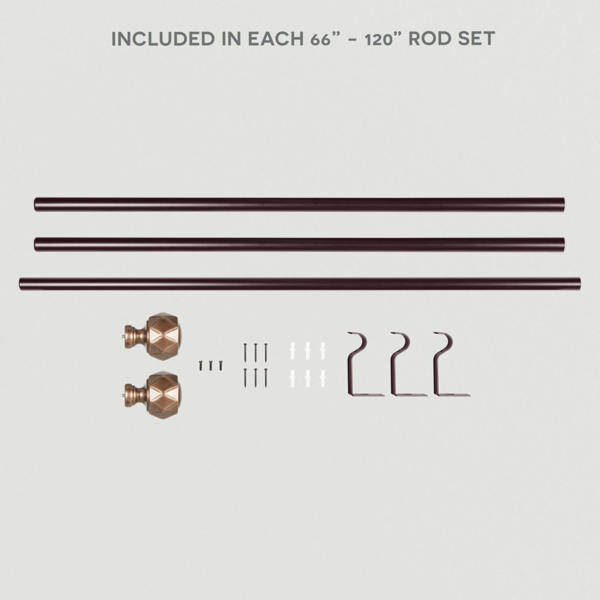 Exclusive Home Regal 1" Window Curtain Rod and Finial Set, Adjustable 66"-120", Bronze