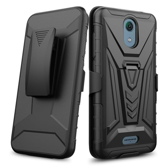 For Cricket Vision 3 Belt Clip Holster Dual Layer Shockproof with Clip On & Kickstand Heavy Duty Full Body 3in1 Hybrid Phone Case Cover by Xpression - Black