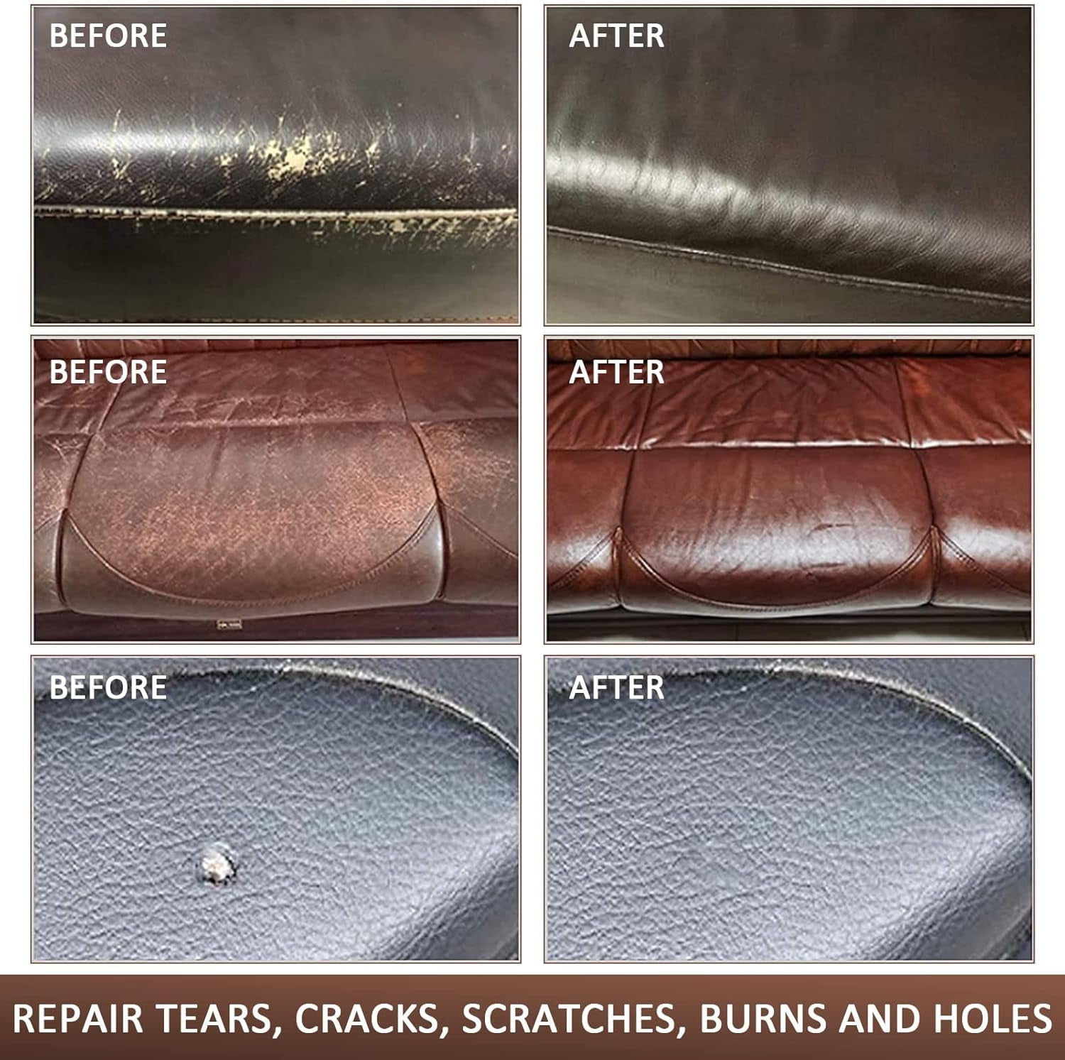 Leather Repair Kit for Furniture, Vinyl Car Interior Leather Dye with Mink Oil, Leather Filler Restore for Sofa Couch Cat Scratches Vinyl Seat