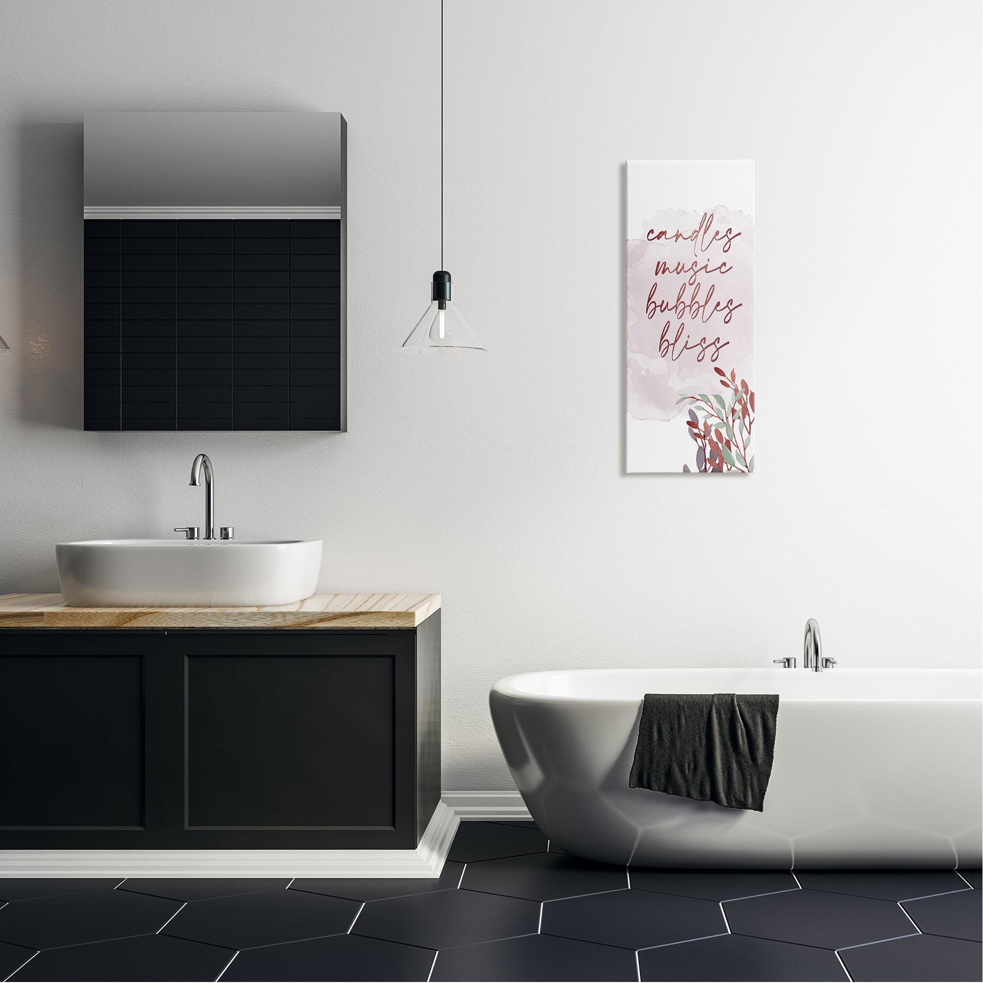Stupell Industries Pink Bathroom Words Botanical & Floral Painting Gallery Wrapped Canvas Art Print Wall Art, 13 x 30