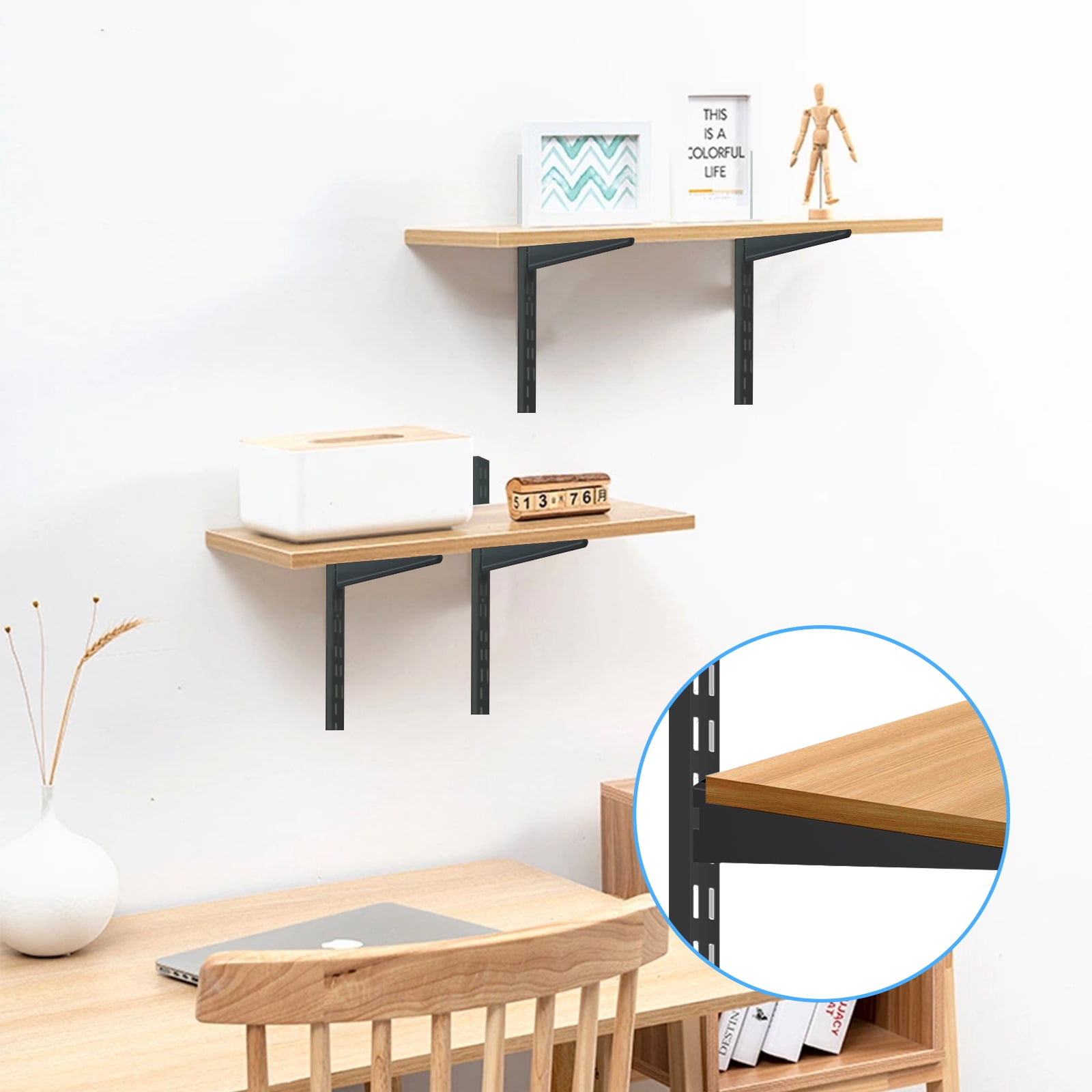 6‑Pack Dual‑Track Wall Shelf Rails – 47.5 in / 120 cm Heavy‑Duty Upright Standards for Adjustable Shelving in Pantries, Closets, Garages (Black)