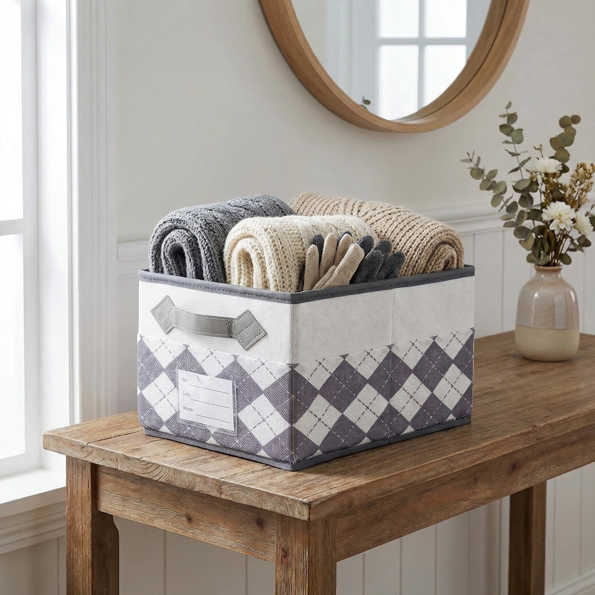 Unique Bargains Storage Basket with Handle for Organizing Light Grey 8.7"x11.4"x6.7"