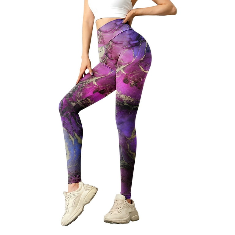 MRULIC yoga pants Workout For Yoga Leggings Tummy Pants Running Control Yoga  Pilates Women's Print Running Pants Skinny Booty Yoga Pants Purple + XL 