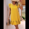 thumbnail image 4 of Vestidos de Verano para Mujer, Cuello Redondo, Corta, Dobladillo con Volantes, Informal, Minivestido Amarillo L, 4 of 7