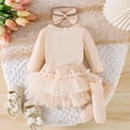 thumbnail image 4 of HWJAD Hello I'm New Here Newborn Girls Clothes Baby Girl Outfits Infant Girls Long Sleeve Romper Skirt Leg Warmer Headband Set, 4 of 11