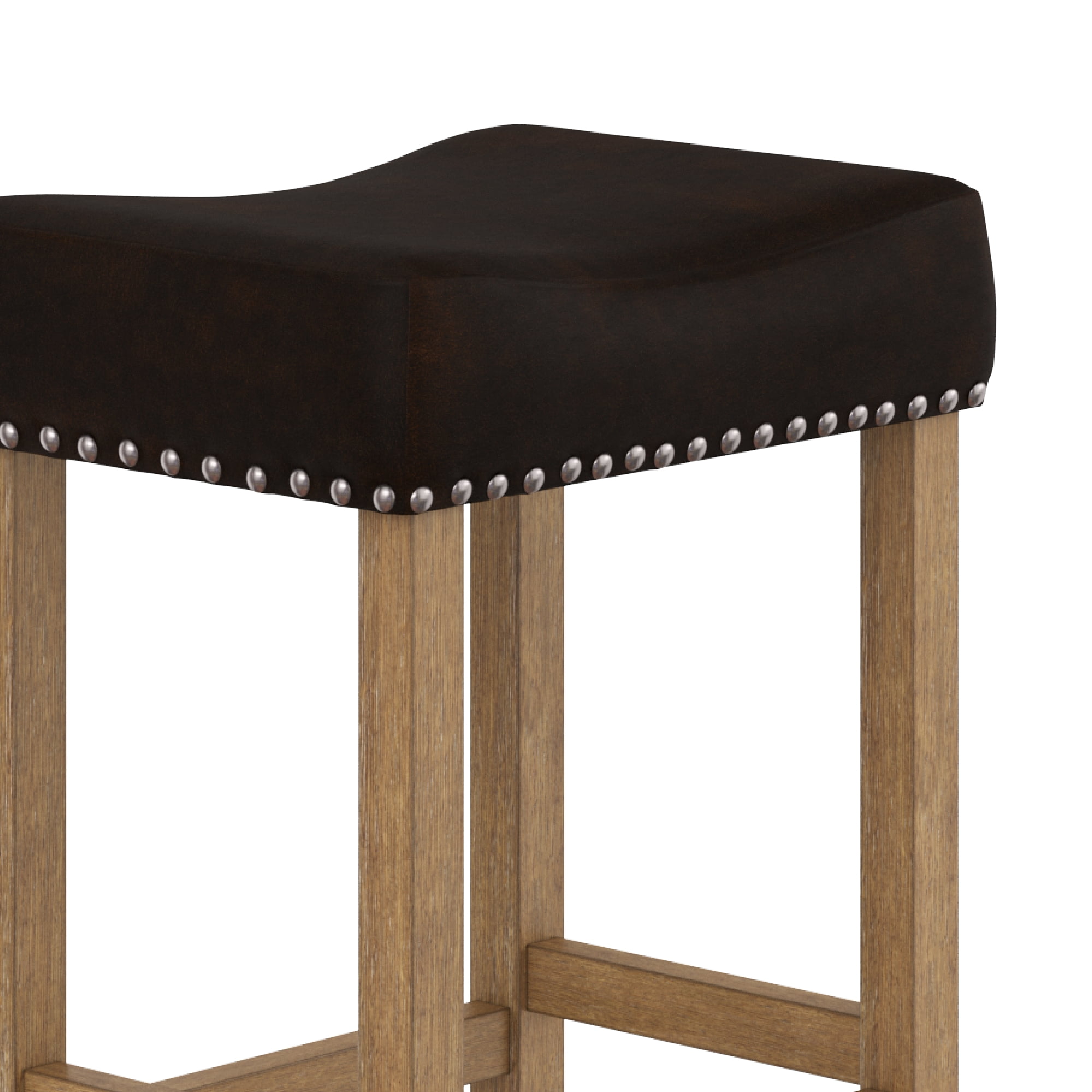 Nathan James Hylie Nailhead Wood Pub-Height Counter Bar Stool 29" Dark Brown Fabric Cushion Light Brown Finish