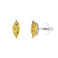 thumbnail image 2 of 1 Ct Marquise Cut Studs Yellow Crystal 14K White Solid Gold Everyday Dainty Earrings Screw Back, 2 of 7