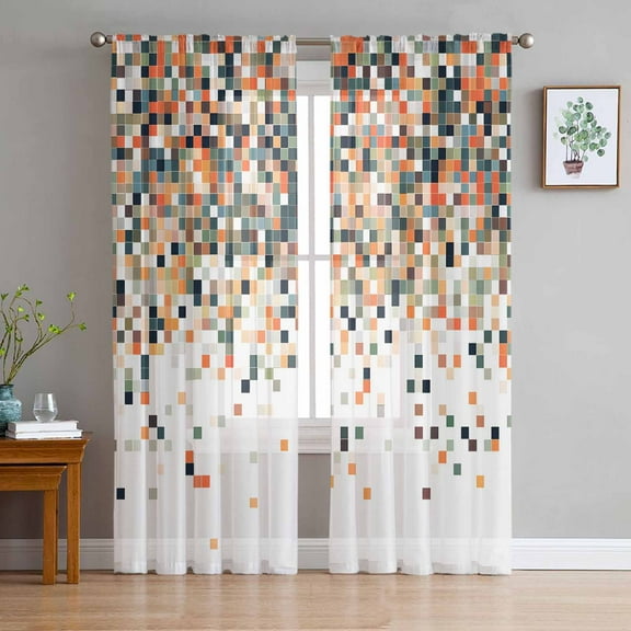 Modern Abstract Art Sheer Curtains 72 Inches Long 2 Panels Set, Window Sheer Curtains for Living Room/Bedroom, Modern Geometric Art Light Filtering Rod Pocket Curtain 52'' x 72'' x 2