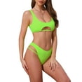thumbnail image 4 of INSPIRE CHIC Women's Cutout Racerback Ribbed Bikini Sets, 2 Piece Scoop Neck Top Triangle Bottom Swimwear Bathing Suits X-Small Fluorescent Green, 4 of 5