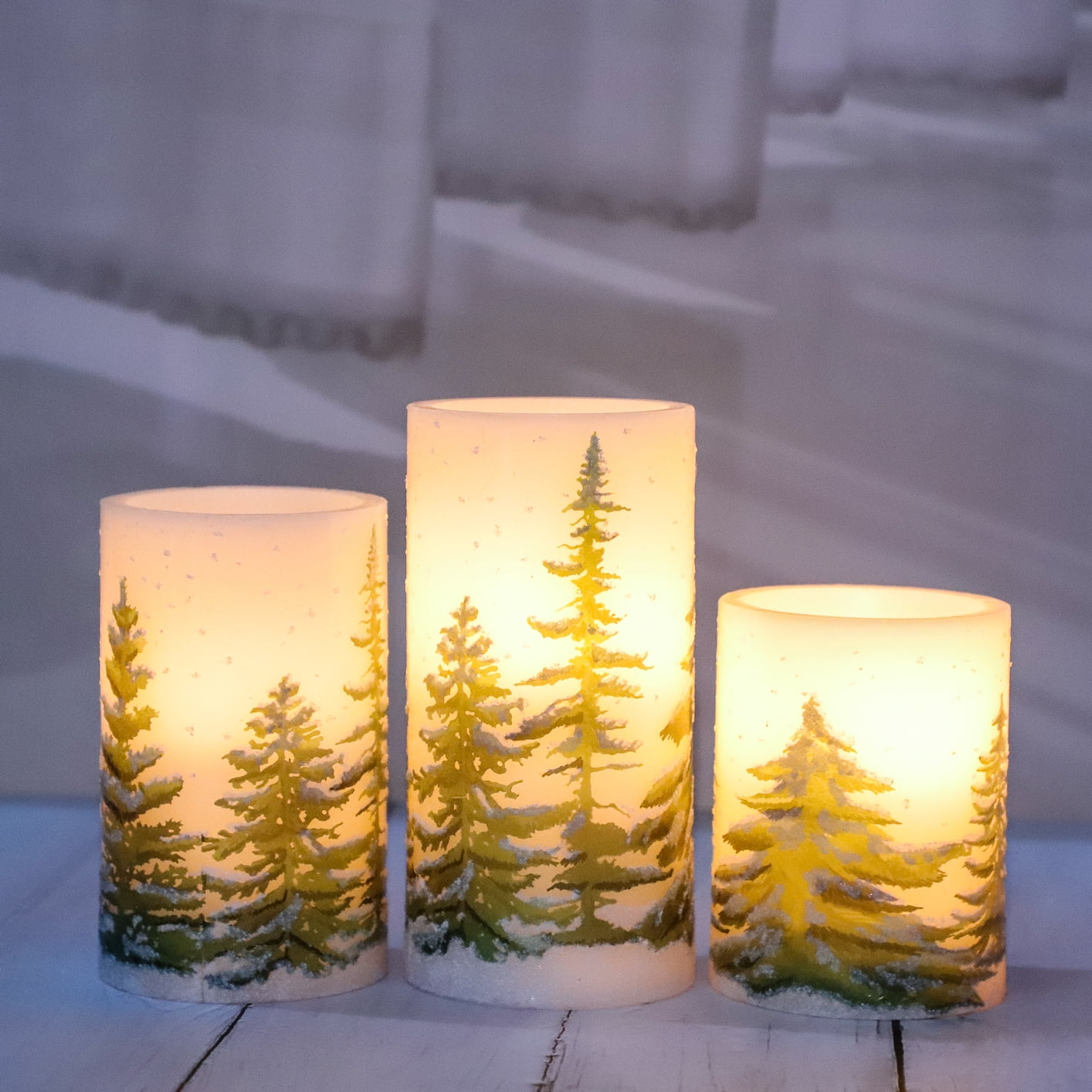 Meltone Christmas Tree LED Flameless Candles Battery Operated, Set of 3 Holiday LED Pillars with Remote