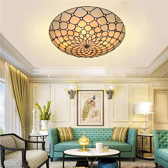 KPIBEST Vintage Tiffany Ceiling Light Fixture, 20” Baroque Flush Mount