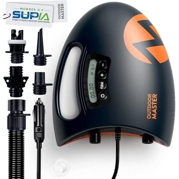 OutdoorMaster 20PSI High Pressure SUP Air Pump The Shark - Intelligent Dual Stage Inflation & Auto-Off Feature, Deflation Function, 12V DC Car Connector, for Inflatable Stand Up Paddle Boards, Boats