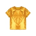 thumbnail image 3 of Venjoe Girls Shiny Metallic Dance Tops Sparkly Hip Hop Shirts Jazz Modern Dance T Shirt Stage Gold 110, 3 of 7