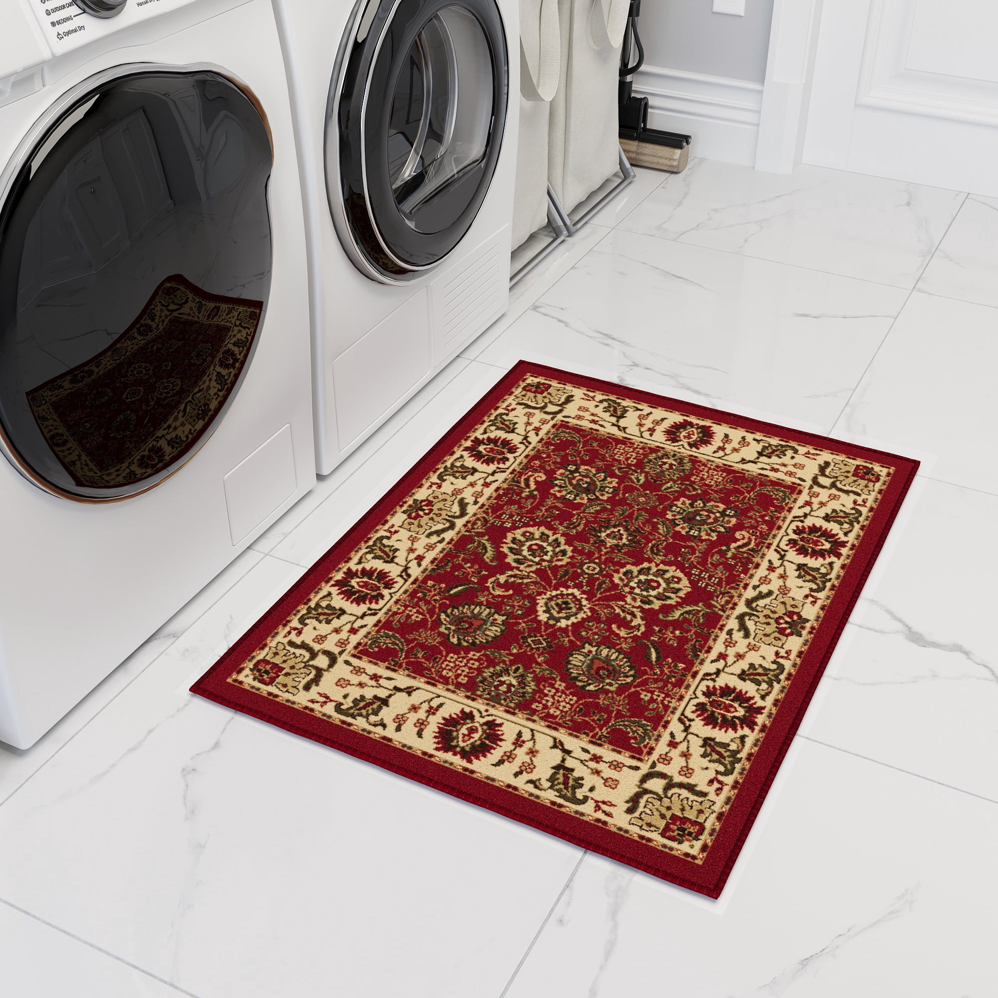 Ottomanson Non-Slip Indoor Entryway Rug 1'10.5" x 3' – Low Pile Stain Resistant Door Mat, Oriental Red