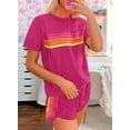 thumbnail image 4 of ZOELNIC Women's 2 Piece Outfits Loungewear Color Block Short Sleeve Womens Tops Elastic Waist Shorts Sets, XL, 4 of 5