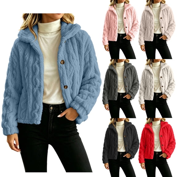 Cropped Fleece Jacket Women Plus Size Turndown Collar Long Sleeve Solid Color Thick Velvet Lightweight Warm Fleece Coat Casual Outdoor Hiking Travel Sport Outerwear