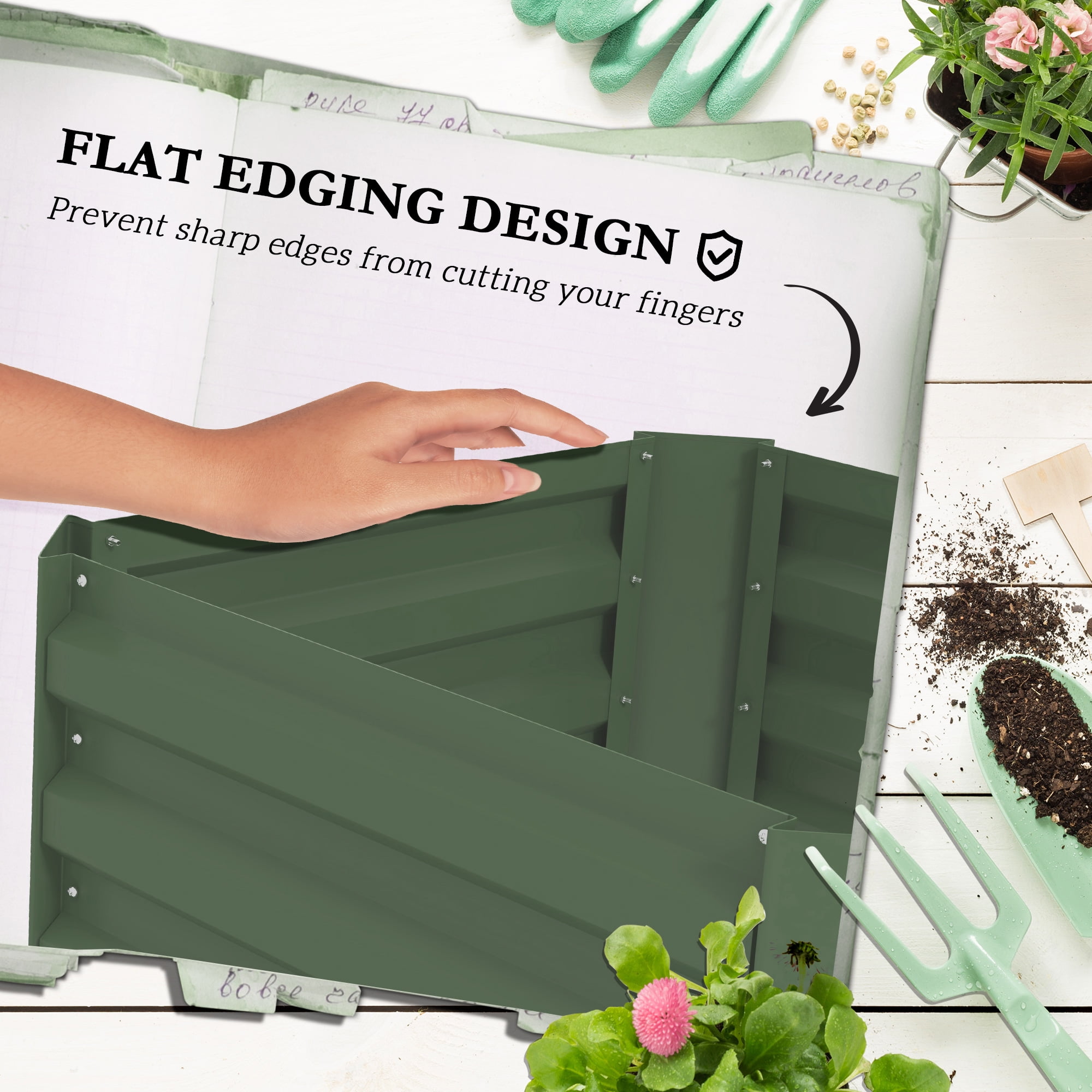 Homiyad Galvanized Planter Box 24x24x11.75 with Tomato Cage for Climbing Plants Green Raised Garden Bed| Aosom.com