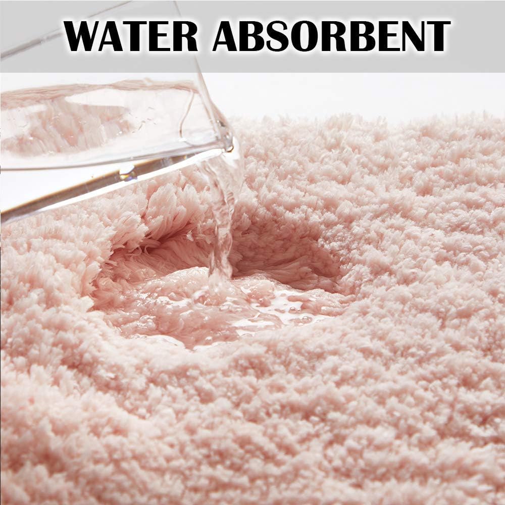 Bathroom Contour Rug Non Slip Bath Mat Water Absorbent Soft Microfiber Shaggy Bathroom Mat Machine Washable Bath Rug for Bathroom Thick Plush U Shape Toilet Rug (20 x 24, Blush)
