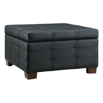 Detour Strap Square Storage Ottoman in Black Faux Leather