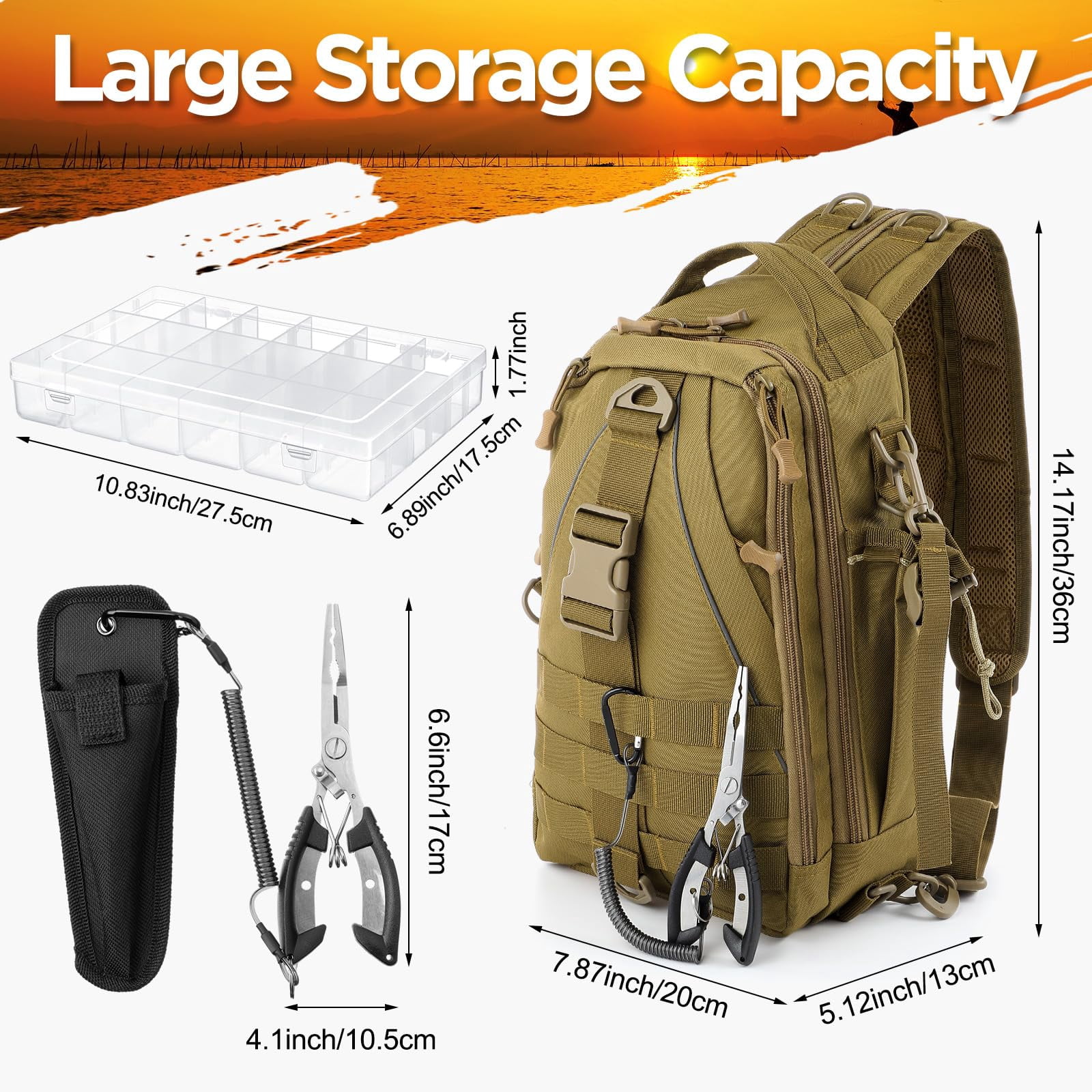 85 Fishing Backpack With Tackle Boxes  Sling Bag Rod Holder Fish Lures Kit And Pliers Set Easter Gift Basket For Men Women