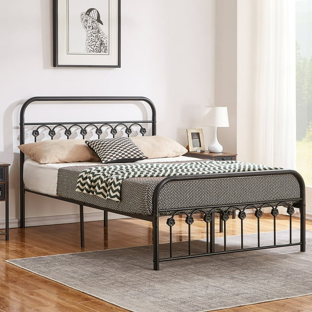VECELO Full Size Metal Bed Frame with Headboard and Footboard, Mattress