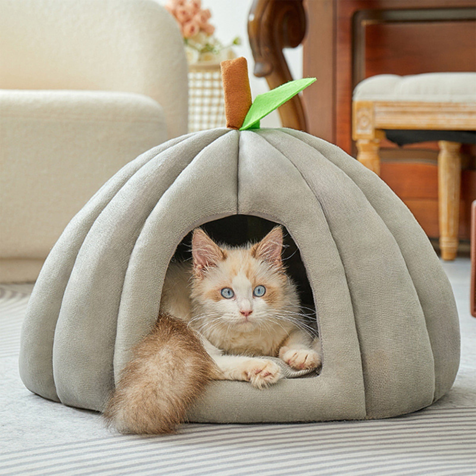 Gumesh Enclosed Cat Bed - Removable Washable Plaid Pet Nest for Small Medium Large Cats, Portable Warm Sleeping Pod with Cushion