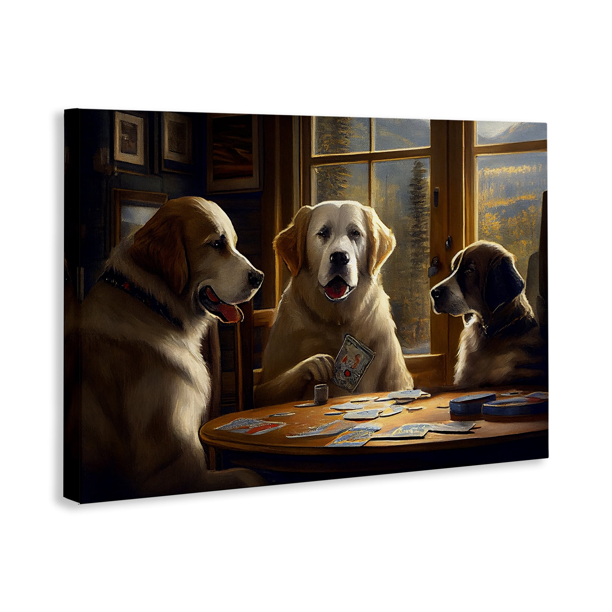 Stupell Industries Dogs Playing Card Game Entertainment Painting Wrapped Canvas Art Print Wall Art, 24 x 16