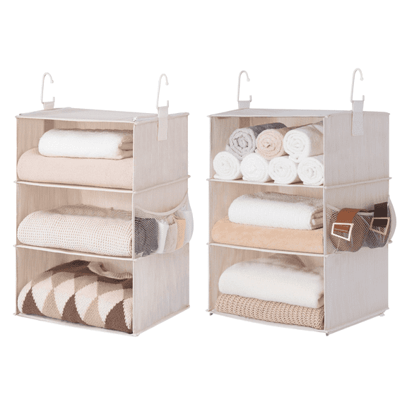 6-Shelf Jumbo Closet Organizer, Separable into Two 3-Shelf Hanging Racks, 13"D x 15"W x 48.25"H,Ideal for Closet Internal Storage to Keep Clothes Tidy,Off-White