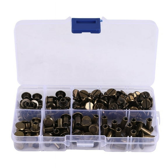 90 Sets Chicago Screws Assorted Kit, 6 Sizes of Round Flat Head Leather Rivets Metal Screw Studs for DIY Craft B