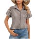 thumbnail image 3 of TaTaai Women's Plaid Button Front Shirt Short Sleeve Lapel Collar Loose Fit Casual Summer Checkered Blouse Top Office Daily Wear Gift, 3 of 8