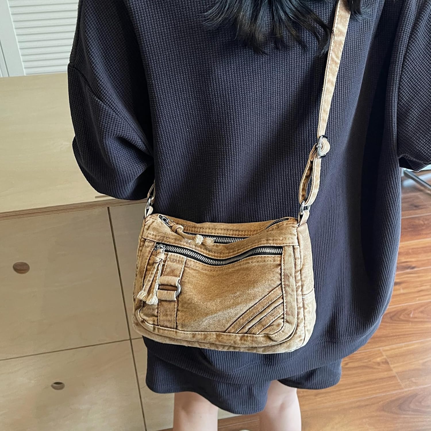 Denim Crossbody Bags for Women Small Jean Purse Casual Denim Shoulder Bag Handbag