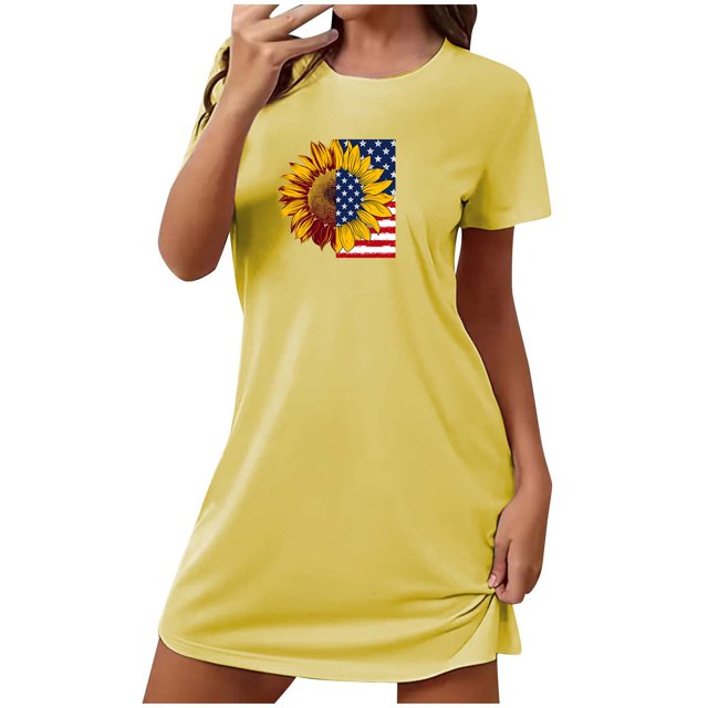 Shorts pour Femmes, Robe pour Femmes, Robe de Nuit Courte Surdimensionnée Imprimée Col Rond et Manches Courtes, Robe d'Été Aguichant pour Femmes, Robe à Manches Courtes pour Femmes
