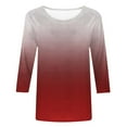 thumbnail image 4 of Leesechin Women Fashion Round Neck Gradient Print Three-quarter Sleeve Tops Blouse Shirt in Clearance, 4 of 5