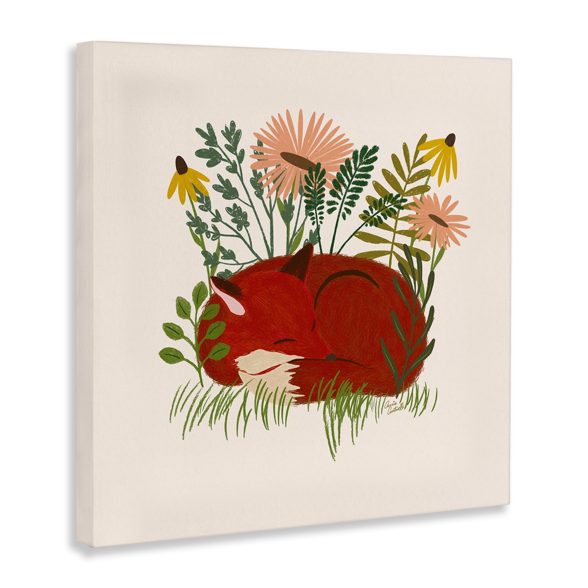 Stupell Industries Sleeping Fox Among Daisies Animals Painting Wrapped Canvas Art Print Wall Art, 24 x 24