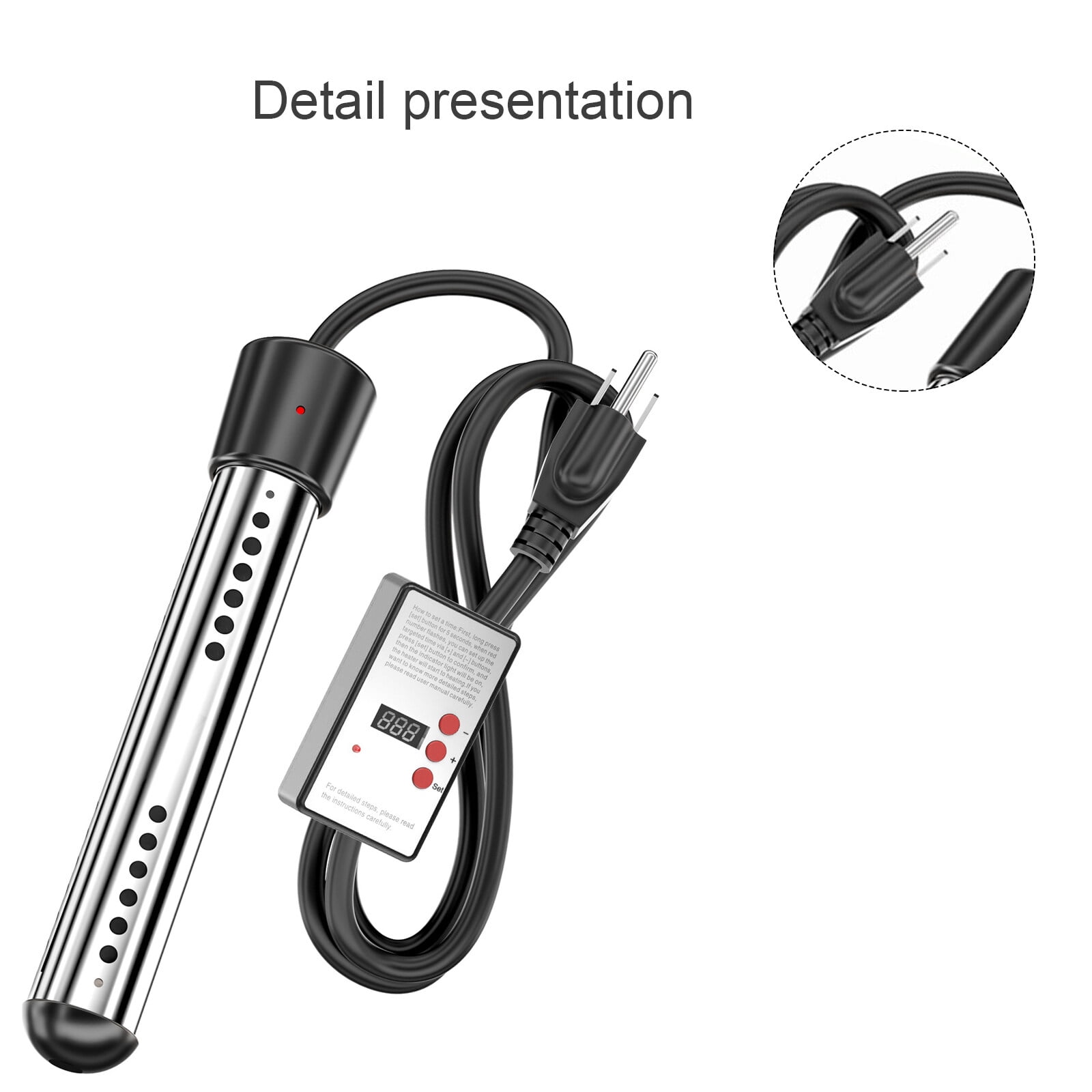 IFCOW Immersion Water Heater, 1500W Bucket Immersion Tub Heater with 304 Stainless Steel Guard with Timed Power Off, Quickly Heats 5 Gallons of Water, Small Portable