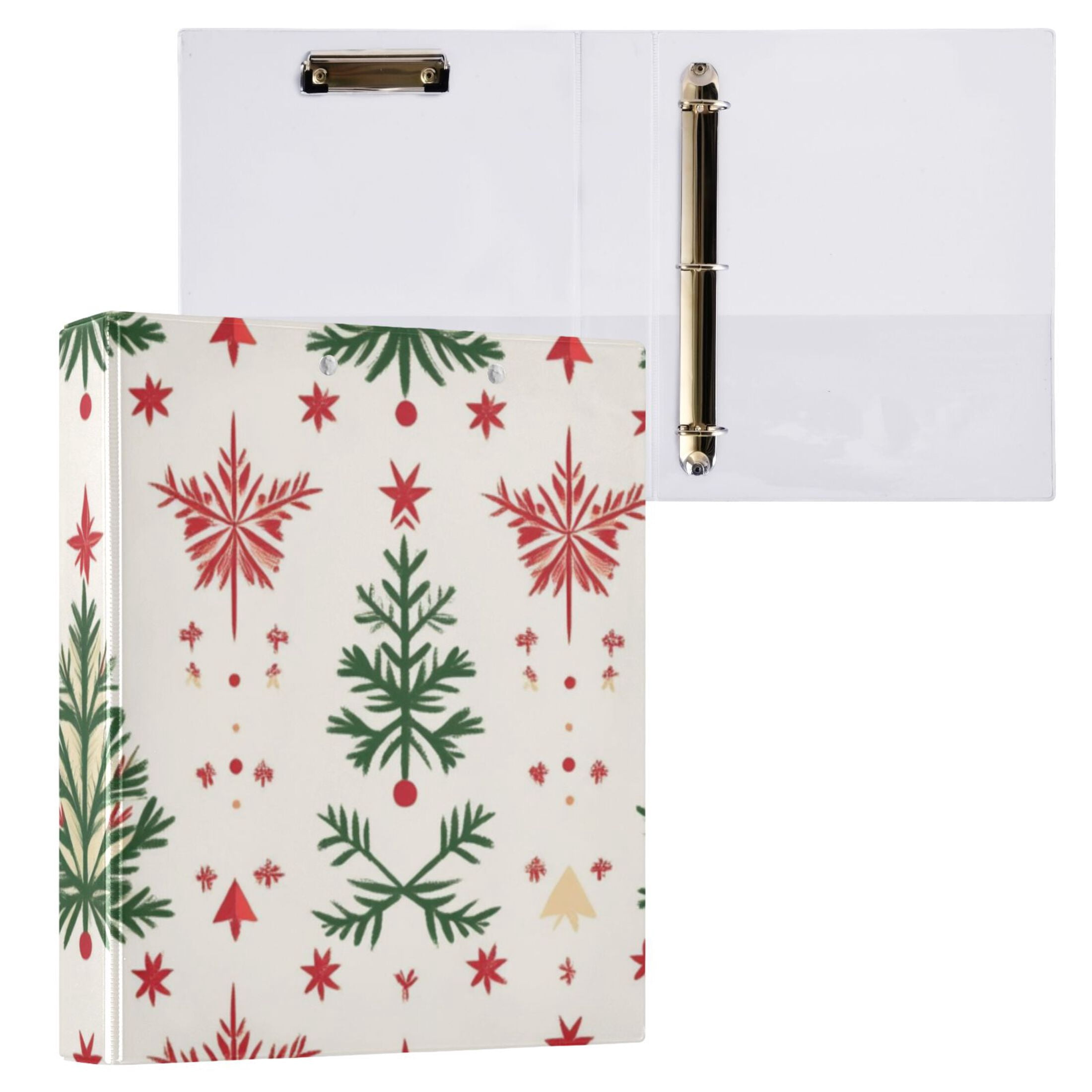 Christmas Trees and Snow 3 Ring Binders 1.5 inch Hardcover File Folders with Interior Pockets A4 Size Organizer for School Office Hospital