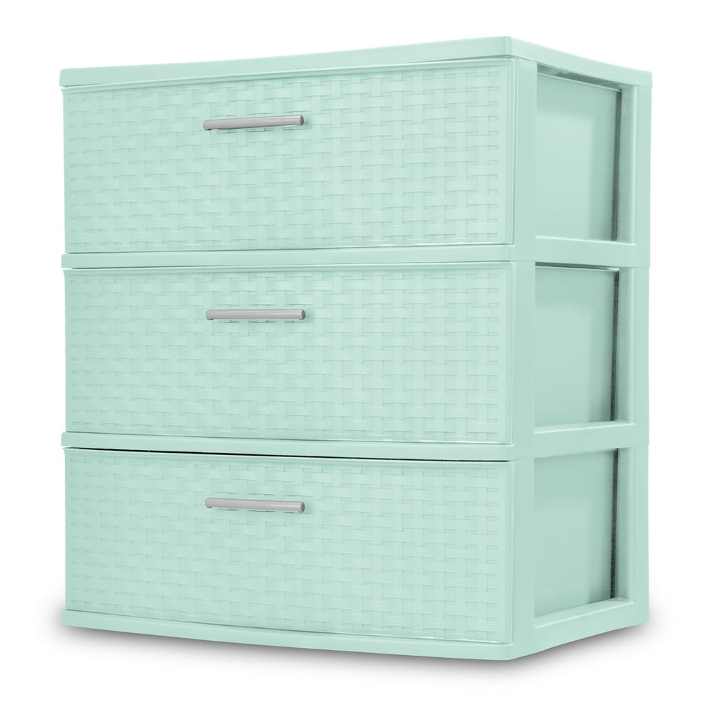 Sterilite 3 Drawer Wide Weave Tower Classic Mint