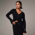 thumbnail image 6 of Women'S Open Front Sweater Long Sleeve Button Down Knit Crop Cardigan Chunky Loose Outerwear Coats Black L, 6 of 7
