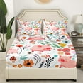thumbnail image 3 of Kawaii Pink Pig King Sheet Set,Mushroom Floral Sheets Cartoon Animal Bed Sheets Set,Watercolor Flowers Leaves Bedding Set Cute Room Decor, 3 of 5