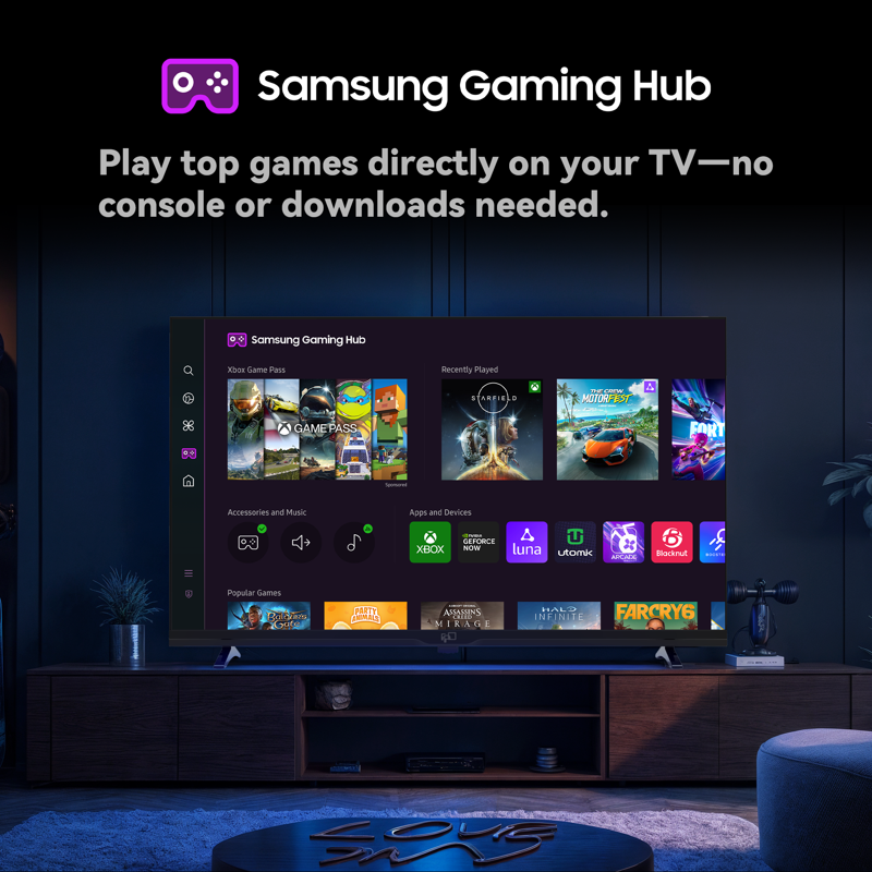 FPD 40-Inch Smart LED TV, Tizen OS 2025 Model, 1080p Full HD, HDR10, Dolby Audio front and back view