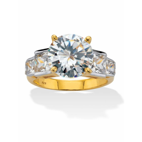PalmBeach Jewelry Round Cubic Zirconia Step Top Engagement Ring 6.86 TCW 18K Yellow Gold-Plated or Platinum-Plated Sterling Silver