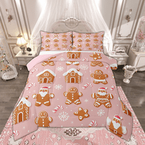 Manfei Kids Cartoon Gingerbread Bedding Comforter Set, Xmas Santa Claus Twin Comforter Sets, Merry Christmas Bedding Set, Luxury Bedroom Decor, Reversible 2pcs