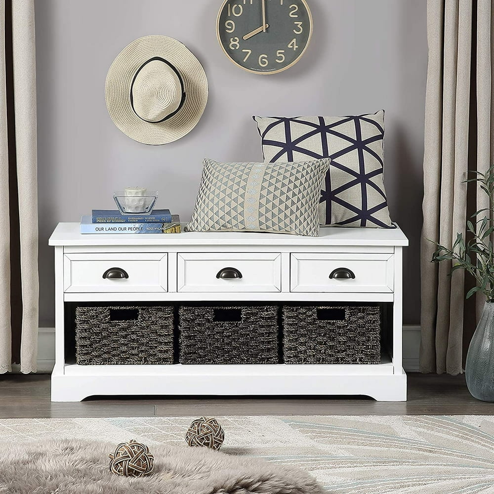 Storage Bench Homes Collection Wicker Storage Bench with 3 Drawers and